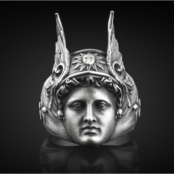 Hermes Winged Ring, in Oxidized Silver, Ancient Greek Mythology Men Size 8 1/4 - Picture 1 of 3
